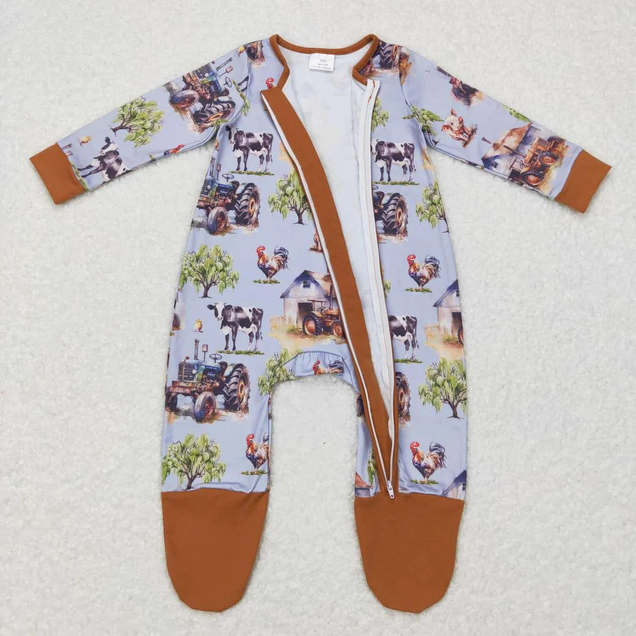 LR0632 baby clothes baby boy farm tractor zipper romper