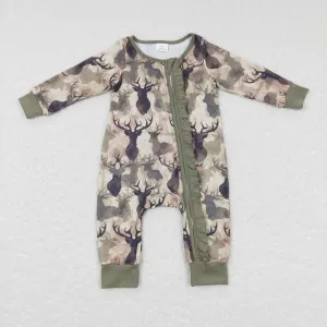 LR0661 baby girl  Camouflage elk print zipper onesie