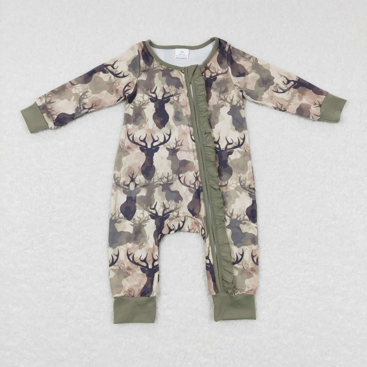 LR0661 baby girl  Camouflage elk print zipper onesie