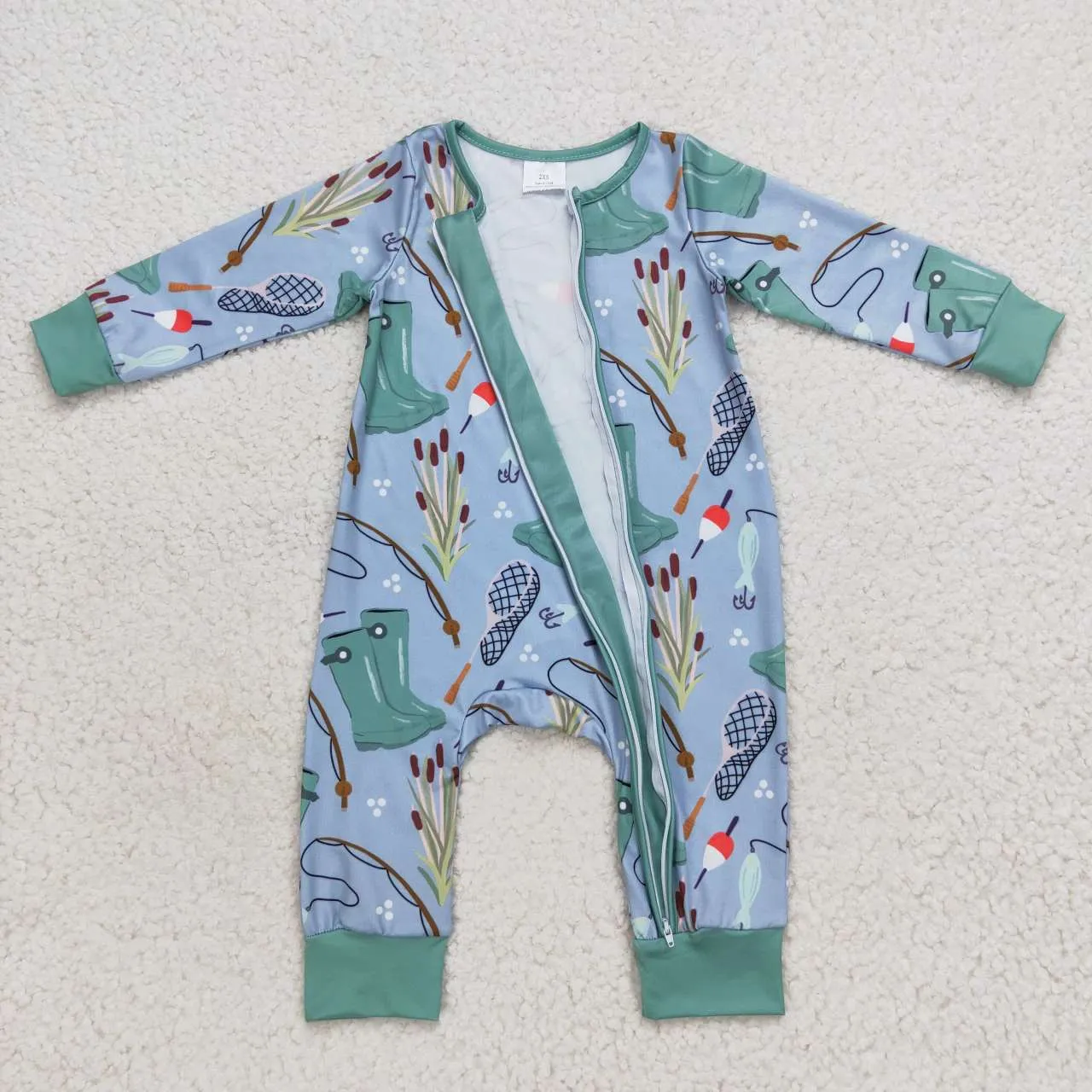 LR0664 baby boy clothes fishing zipper winter romper