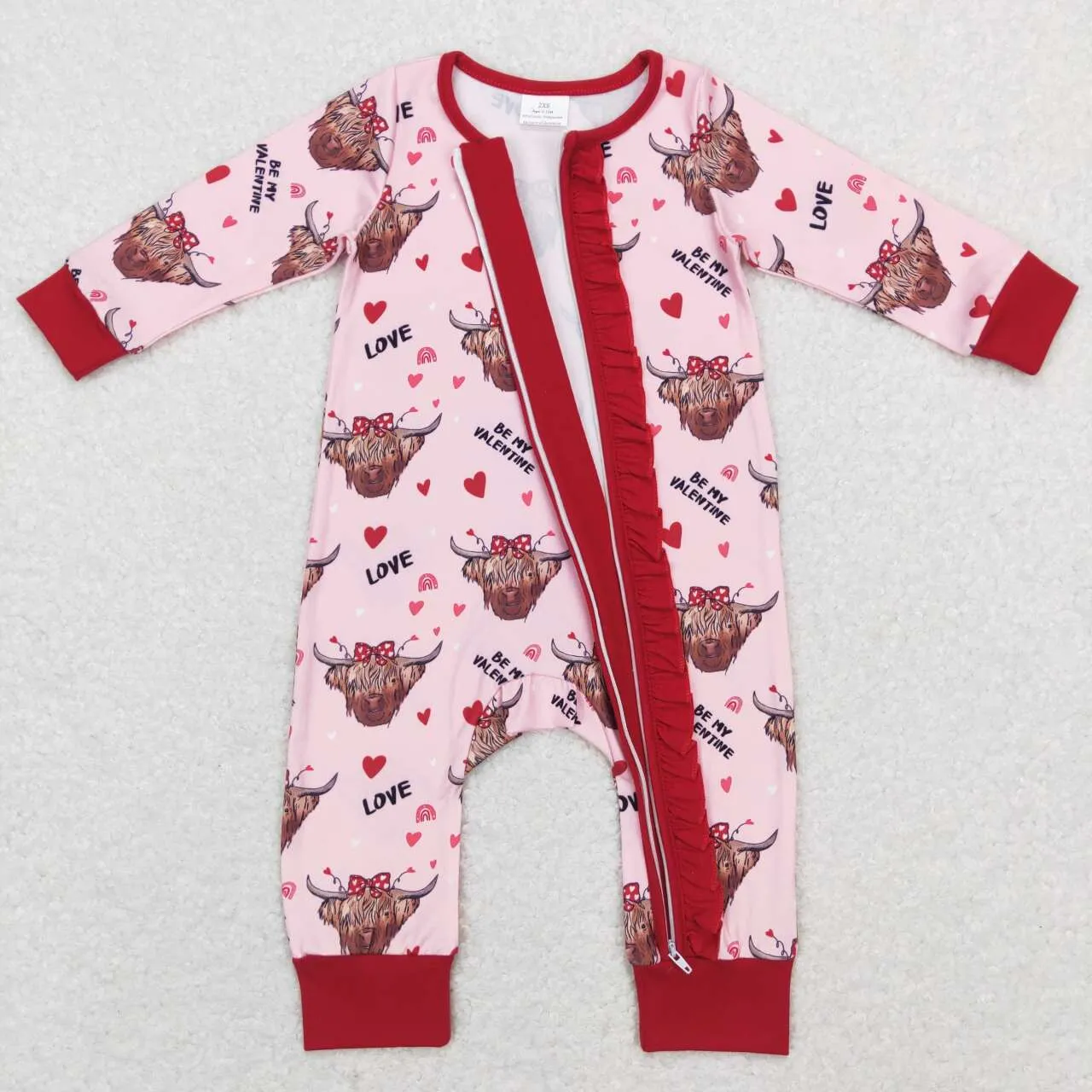 LR0804  baby clothes cow  girl Valentine's Day long sleeve romper