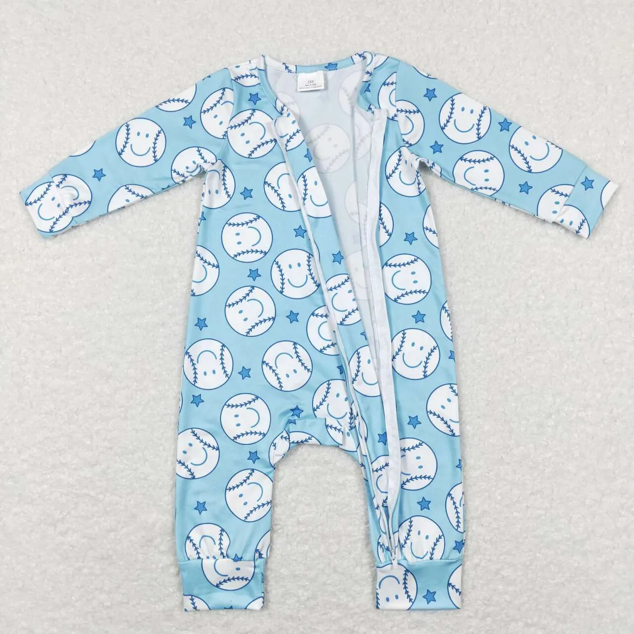 LR0824 baby boy baseball zipper long sleeve romper