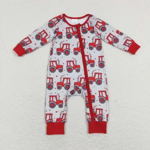 LR0887 baby boy heart truck valentines day zipper romper