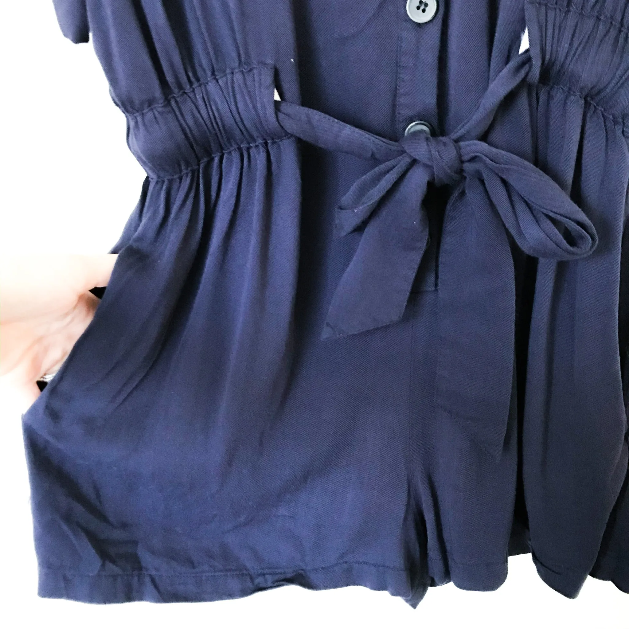 Lumiere Navy Button Up Tie Waist Romper- Size S