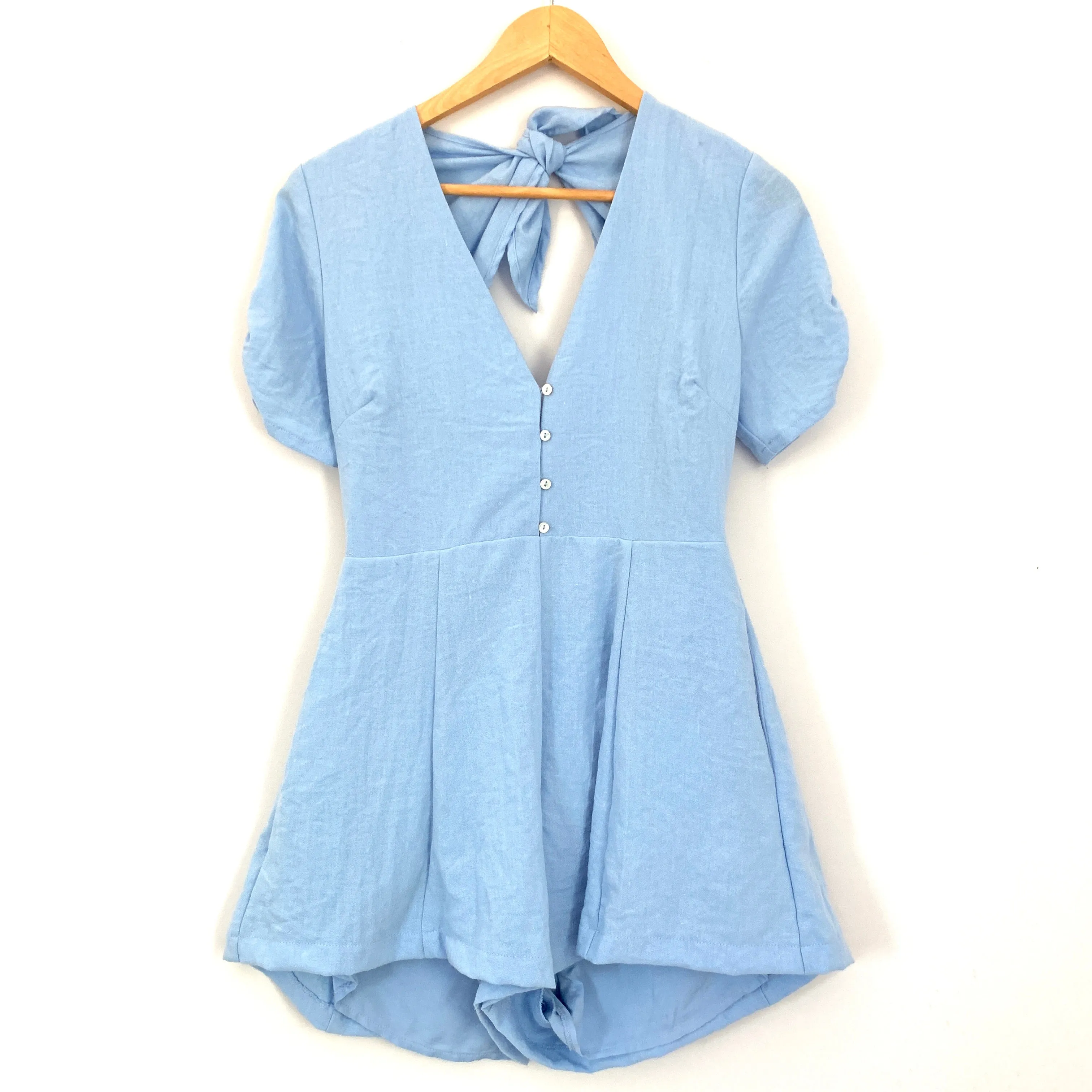 LUSH Light Blue Linen-style Romper NWT- Size S