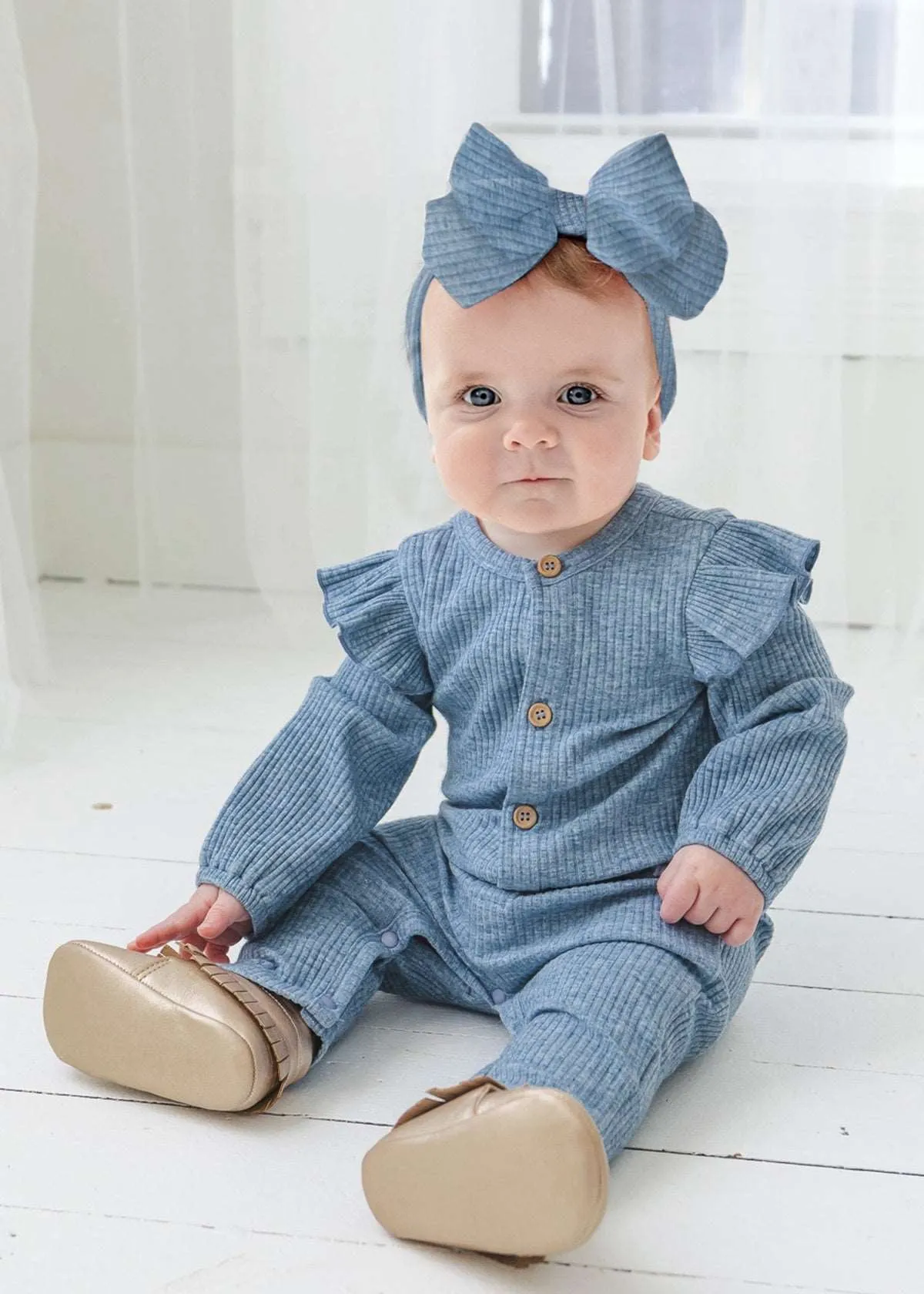 Mabel & Honey Sweet Taffy Blue Rib Romper