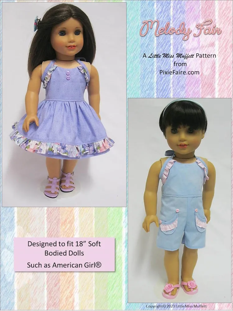 Melody Fair Dress or Romper 18" Doll Clothes Pattern