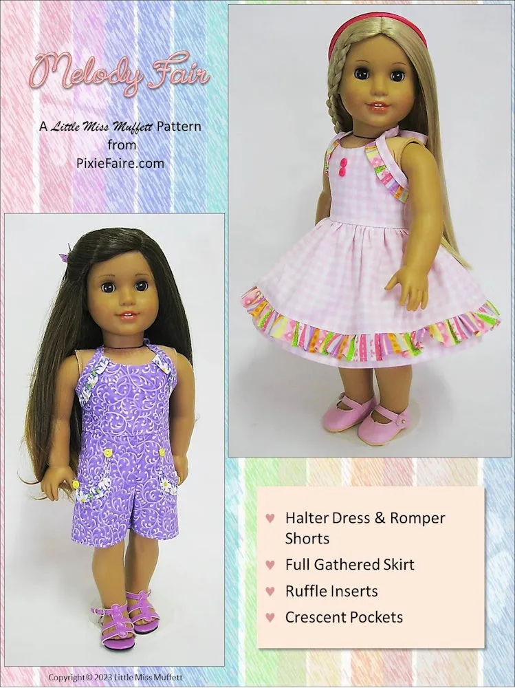 Melody Fair Dress or Romper 18" Doll Clothes Pattern