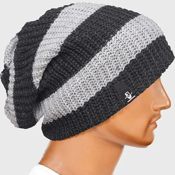 Mens Stripe Oversized Beanie for Summer Winter B09