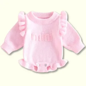 Mini Darling Ruffle Knit Romper – Soft Pink (0-18M)