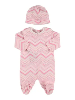 Missoni   Printed cotton jersey romper, bib &amp; hat 