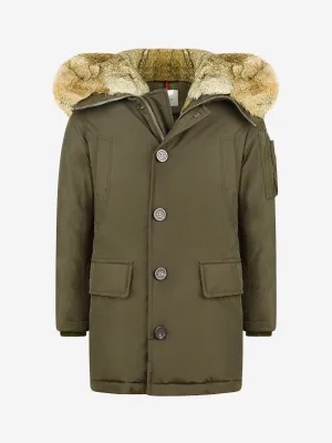 Moncler Enfant  Down Padded Grandalpe Coat With Fur Trim in Green