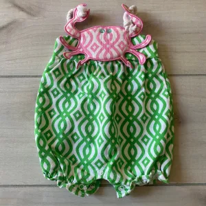 Mud Pie Green & Pink Crab Bubble Romper