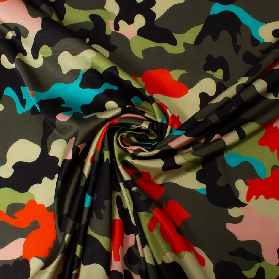 Multi-Coloured Camouflage Stretch Silk