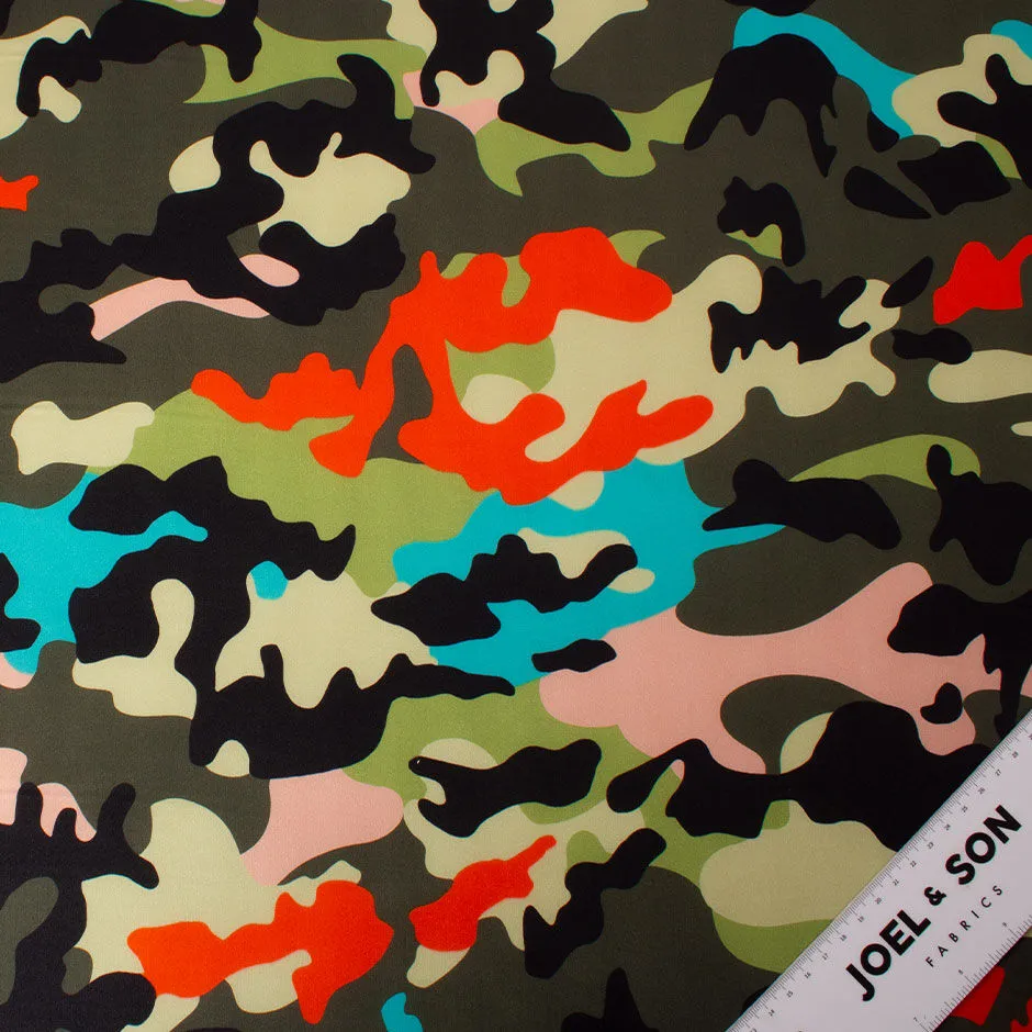 Multi-Coloured Camouflage Stretch Silk