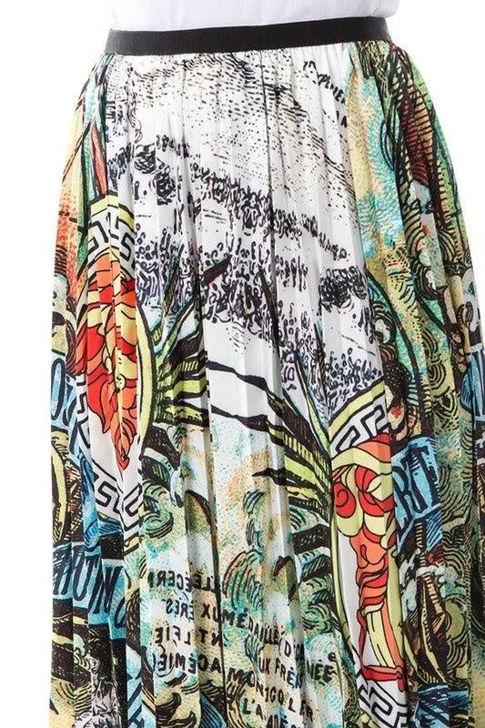 Multi Print Pleated Skirt