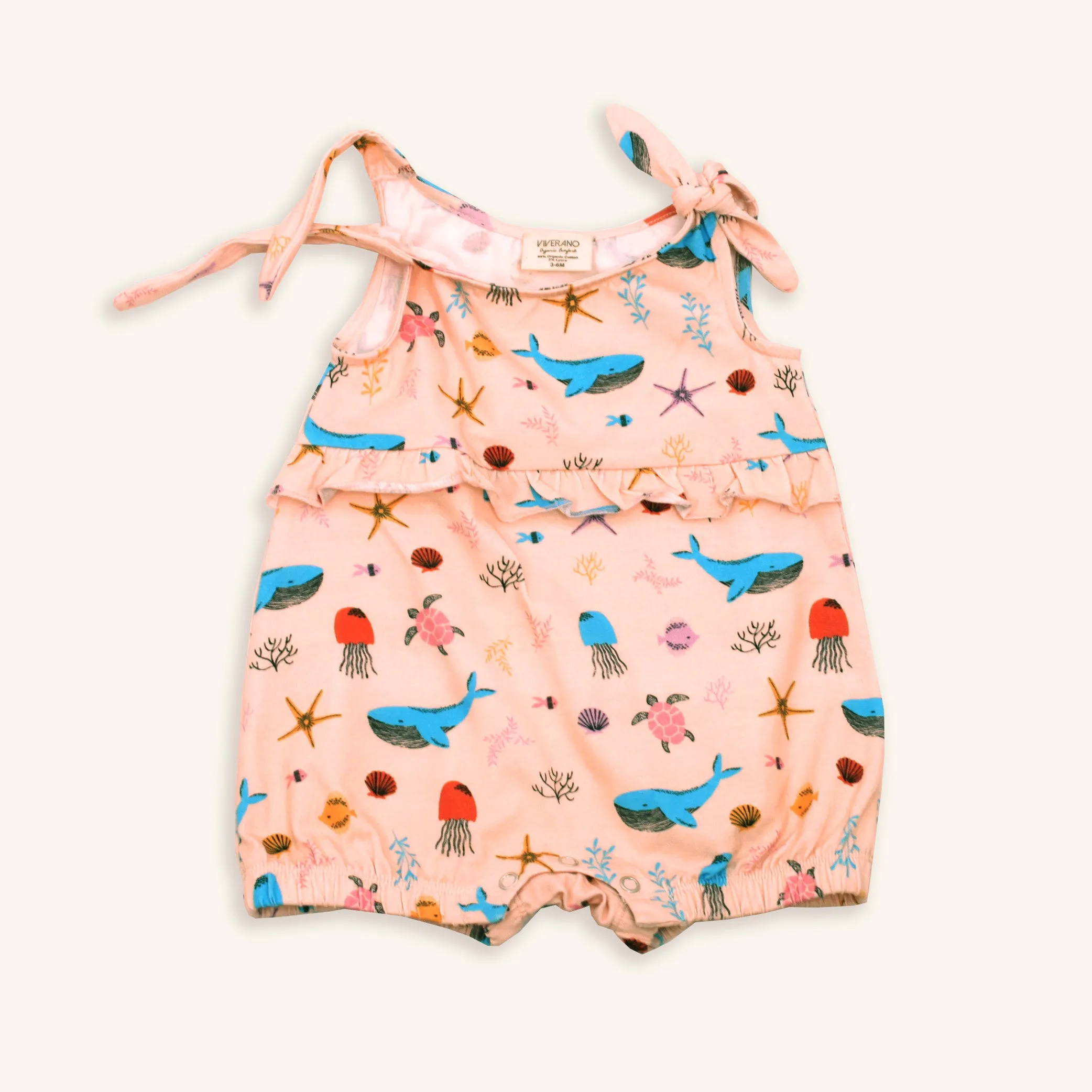 Ocean Girl Shoulder Tie Knot Romper (Organic Cotton)