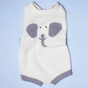 Organic Baby Romper, Sleeveless Knit - Elephant