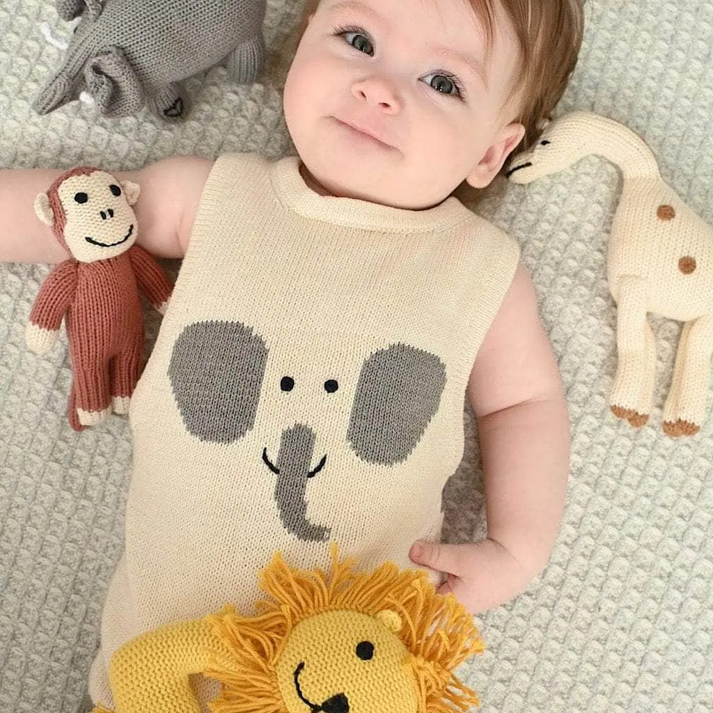 Organic Baby Romper, Sleeveless Knit - Elephant