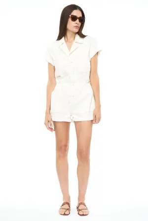 Parker Short Sleeve Romper in Ecru