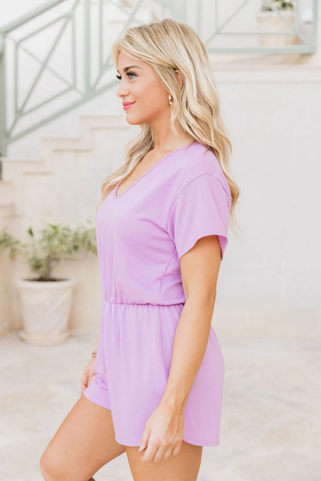 Perfectly Imperfect Dusty Purple V-Neck Romper FINAL SALE