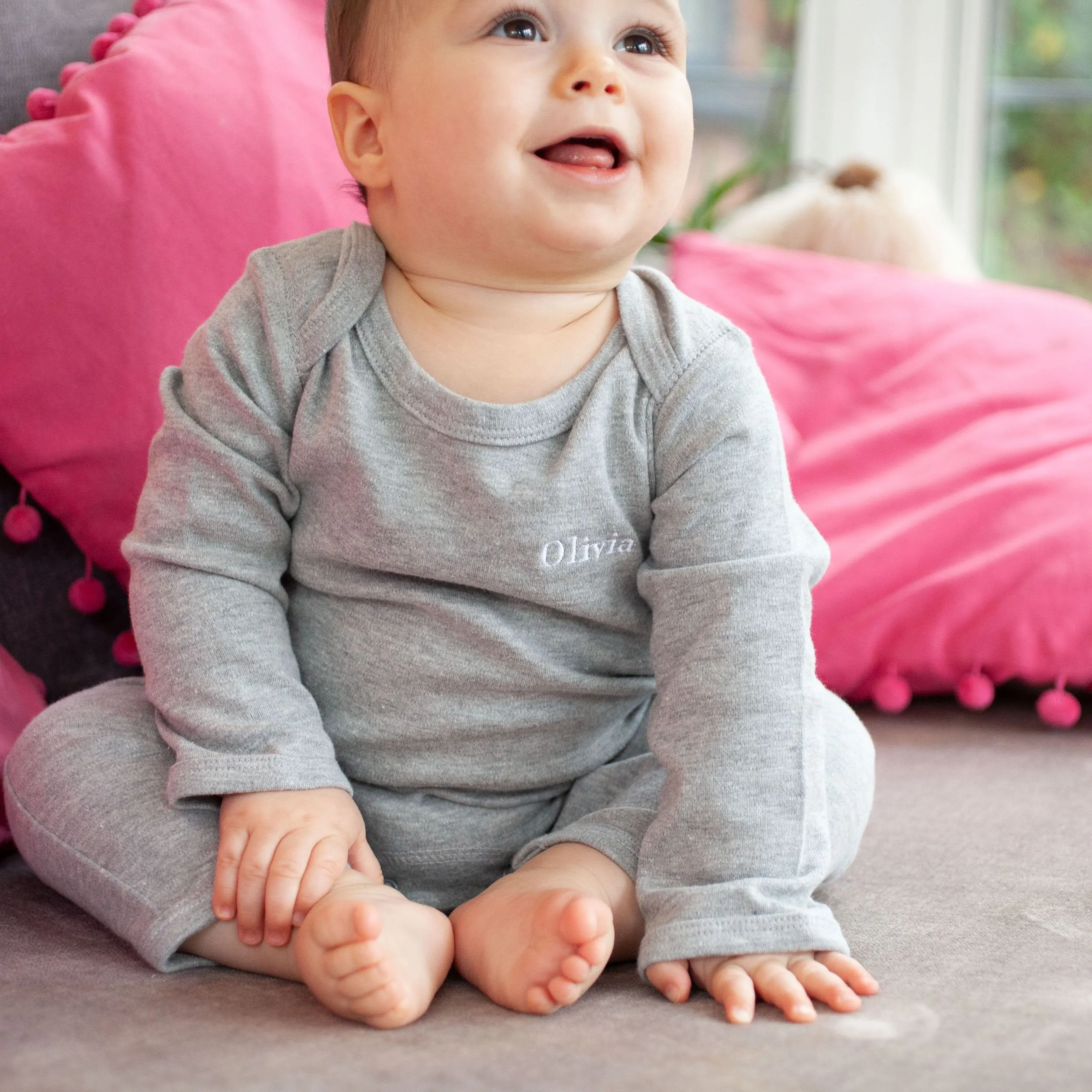 Personalised Embroidered Romper in Pale Grey or White