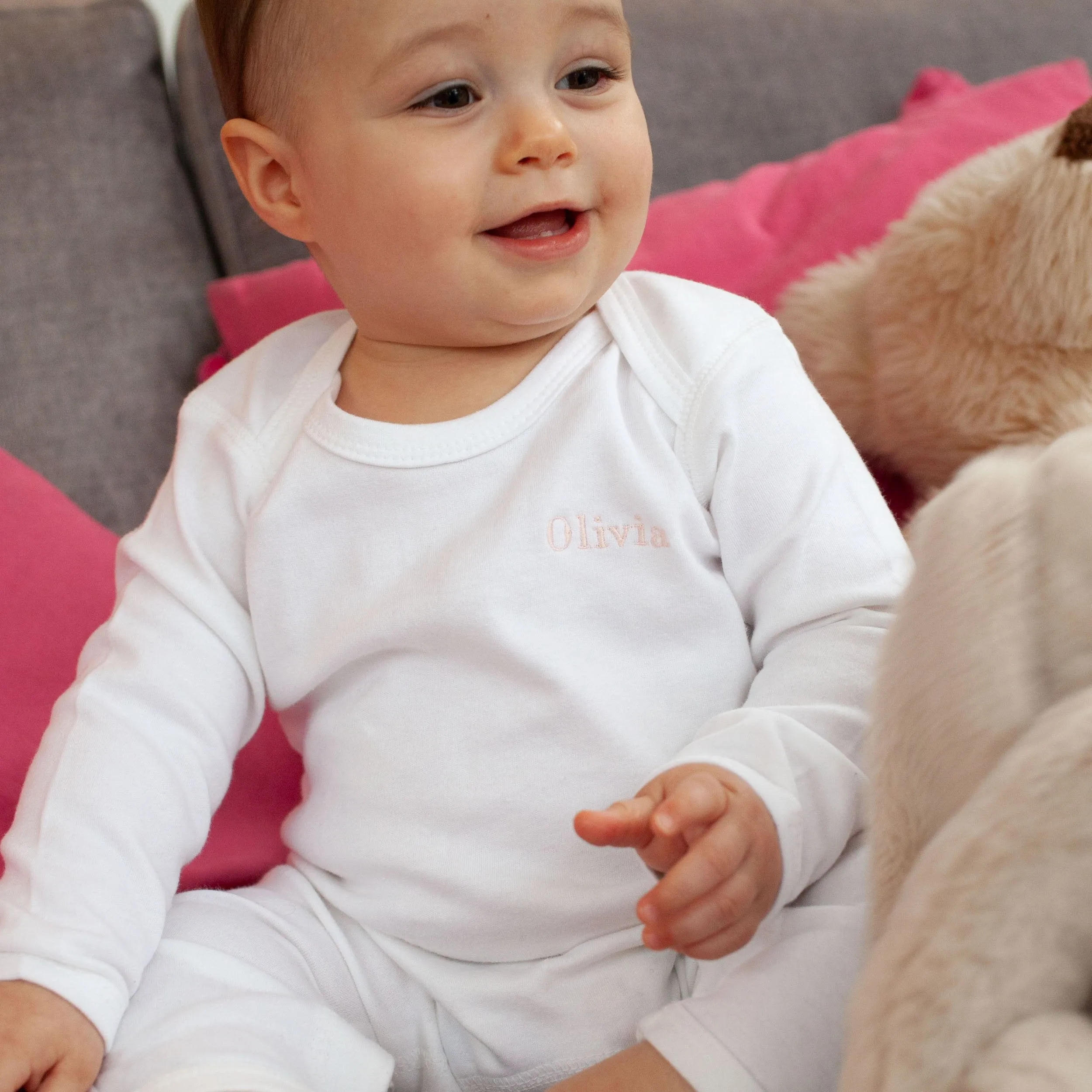 Personalised Embroidered Romper in Pale Grey or White