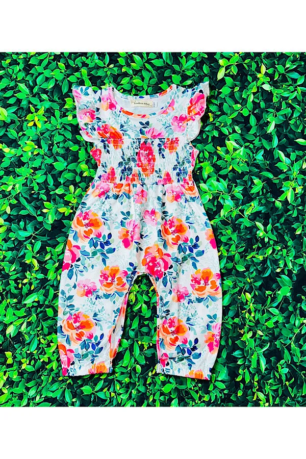 Pink & orange floral smocked baby jumpsuit/romper XCH0999-19H