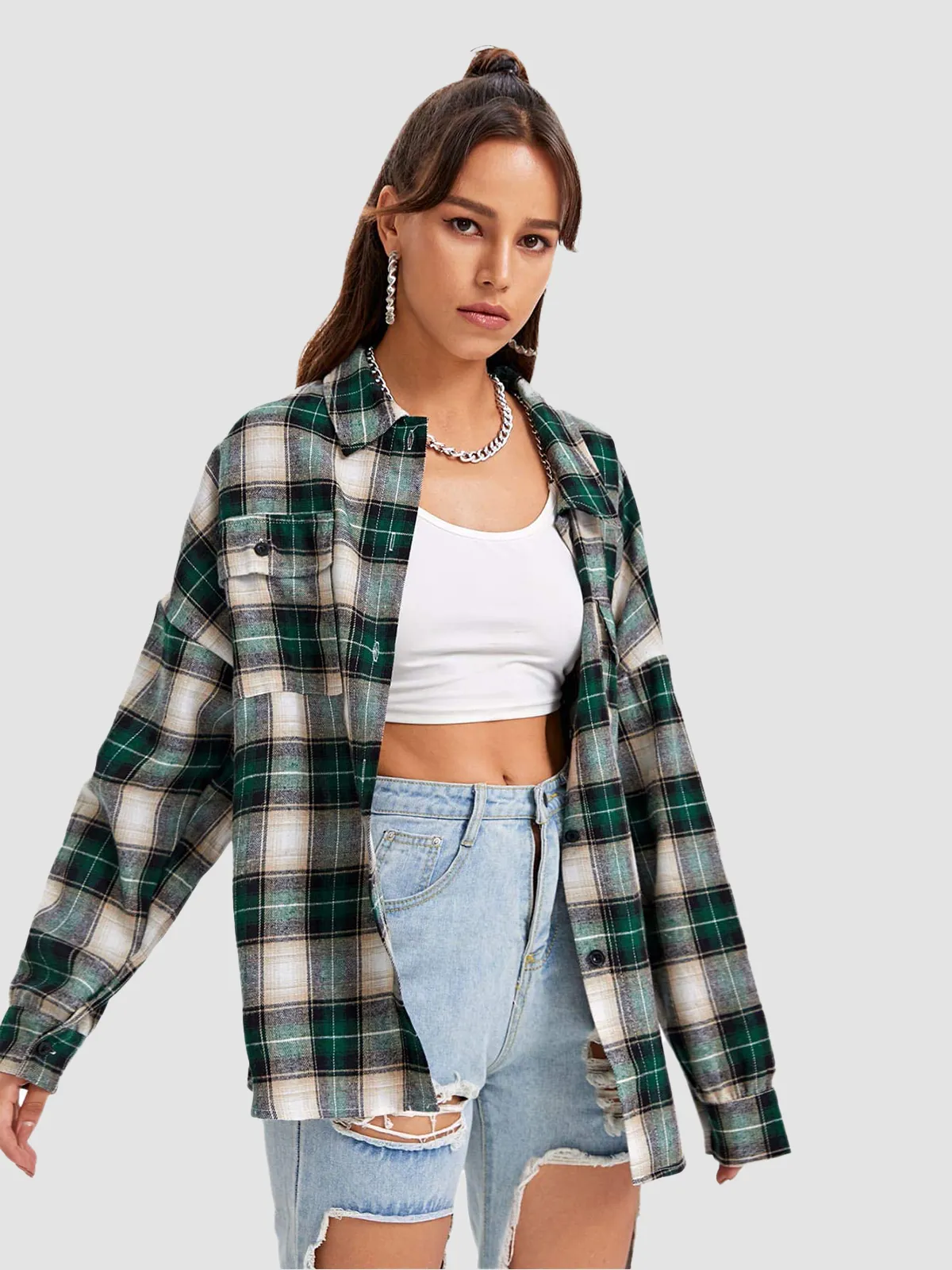 Plaid Long Sleeve Shirt with Pocket