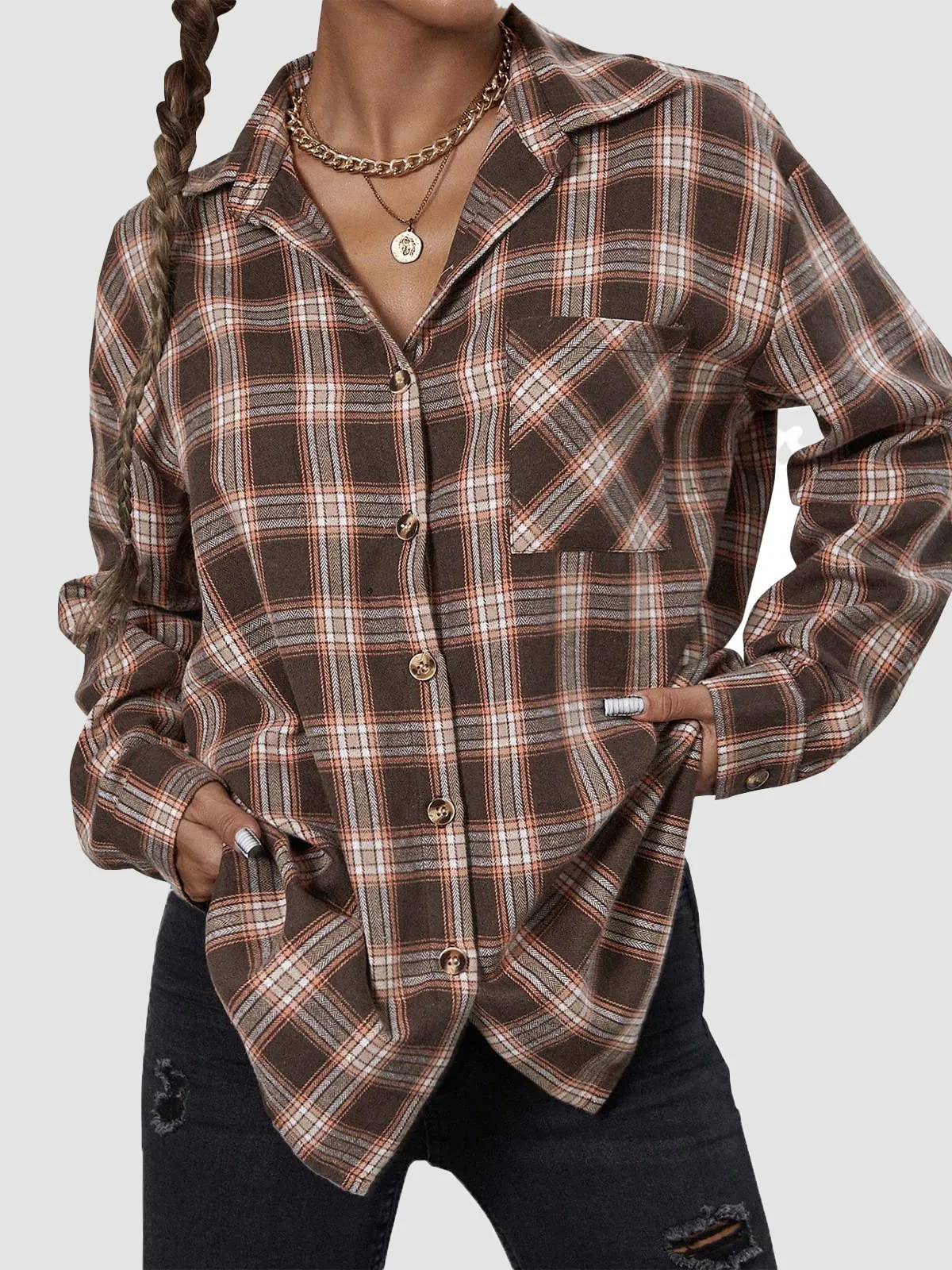 Plaid Long Sleeve Shirt with Pocket