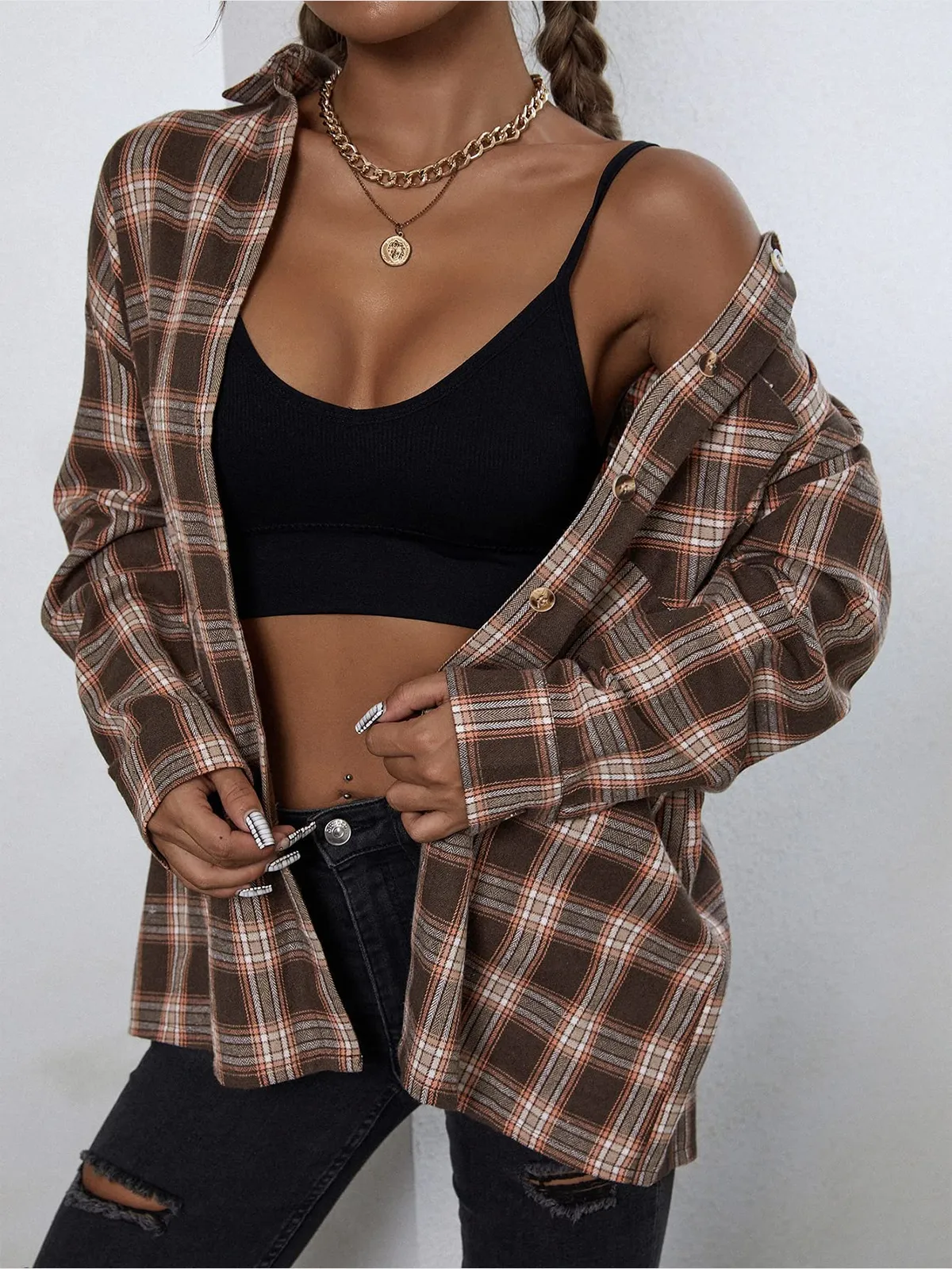 Plaid Long Sleeve Shirt with Pocket