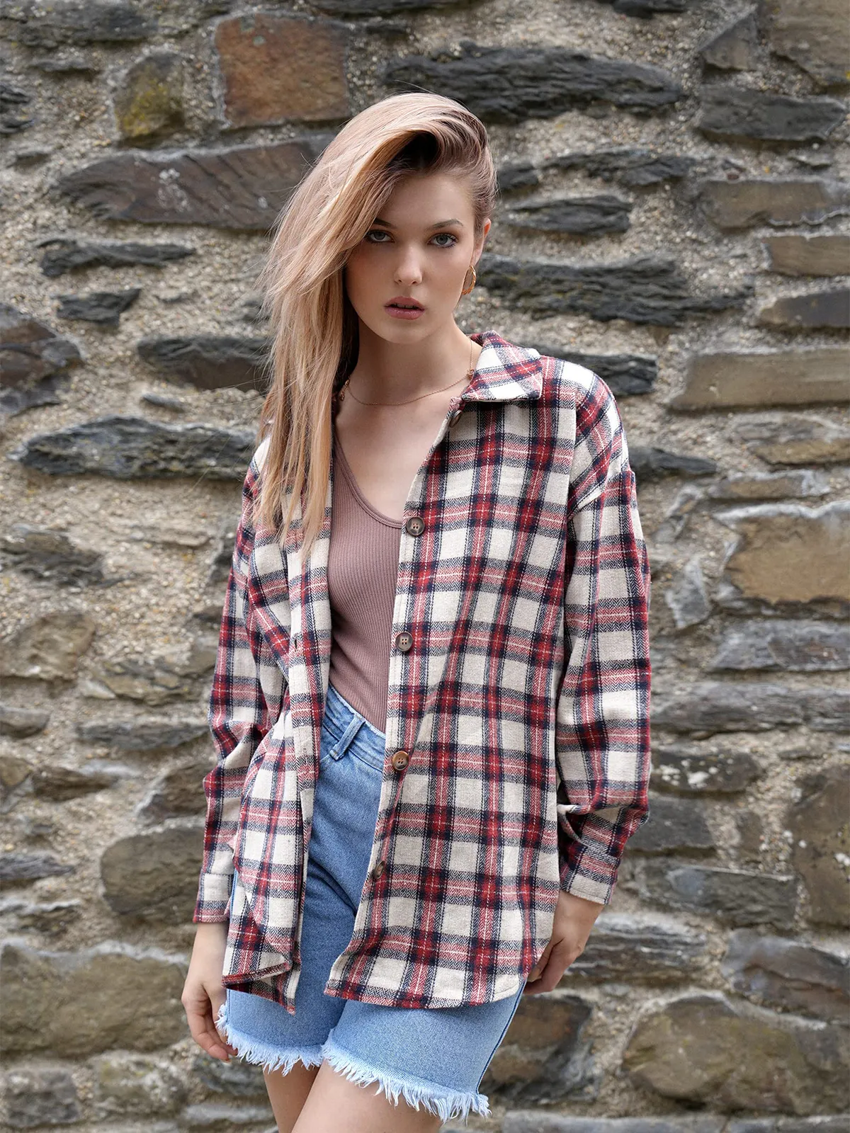 Plaid Long Sleeve Shirt with Pocket