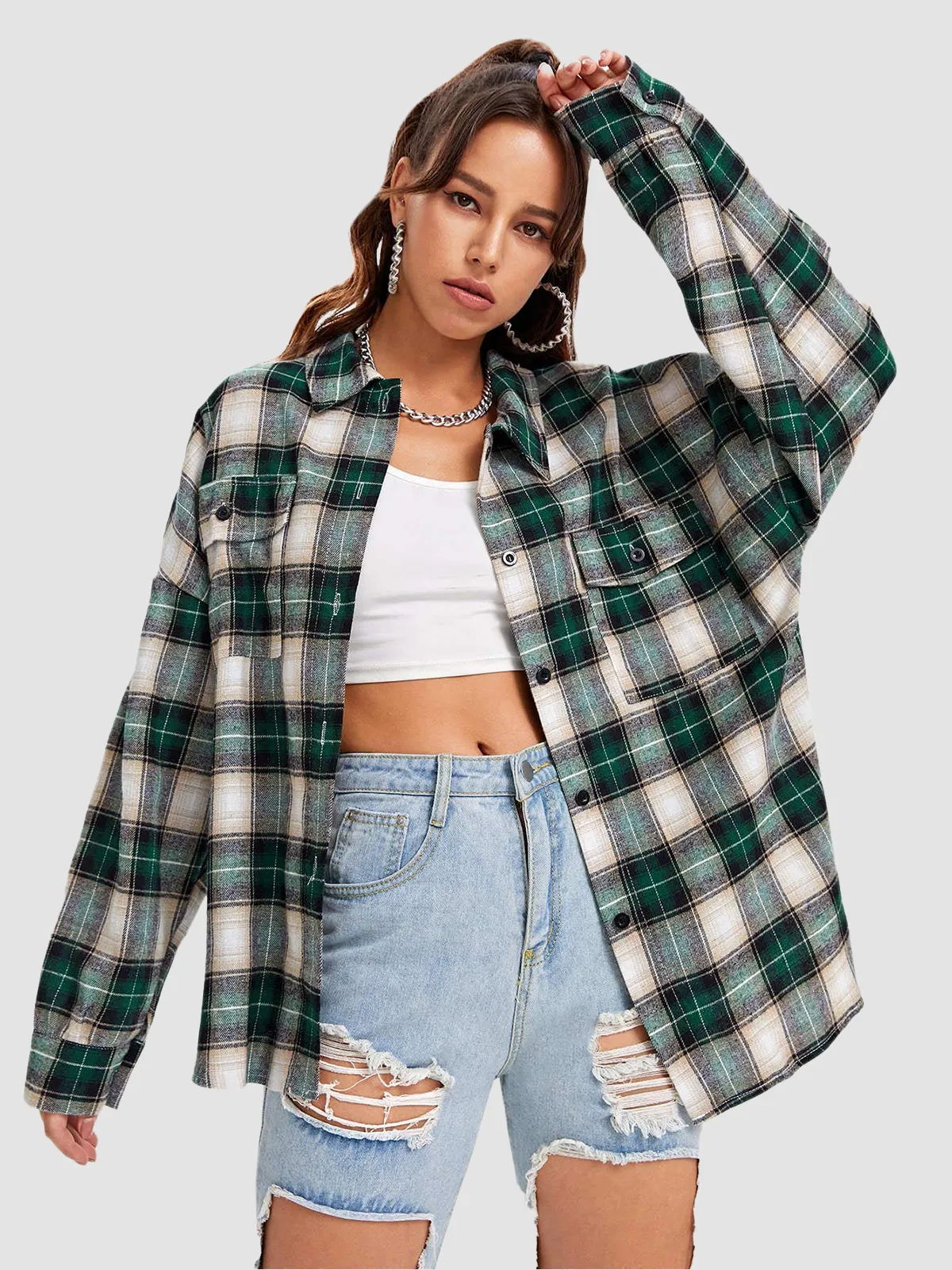 Plaid Long Sleeve Shirt with Pocket