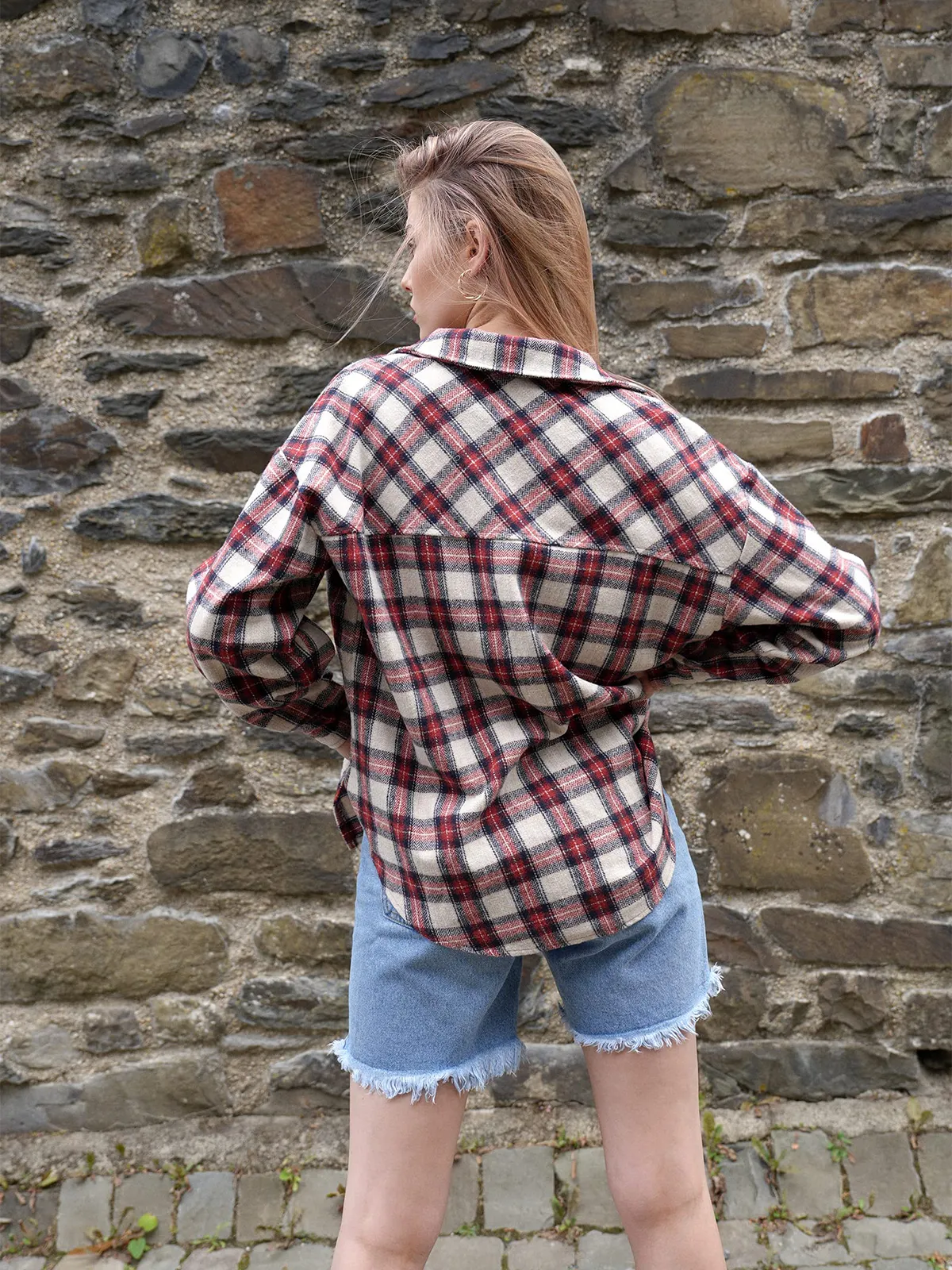 Plaid Long Sleeve Shirt with Pocket