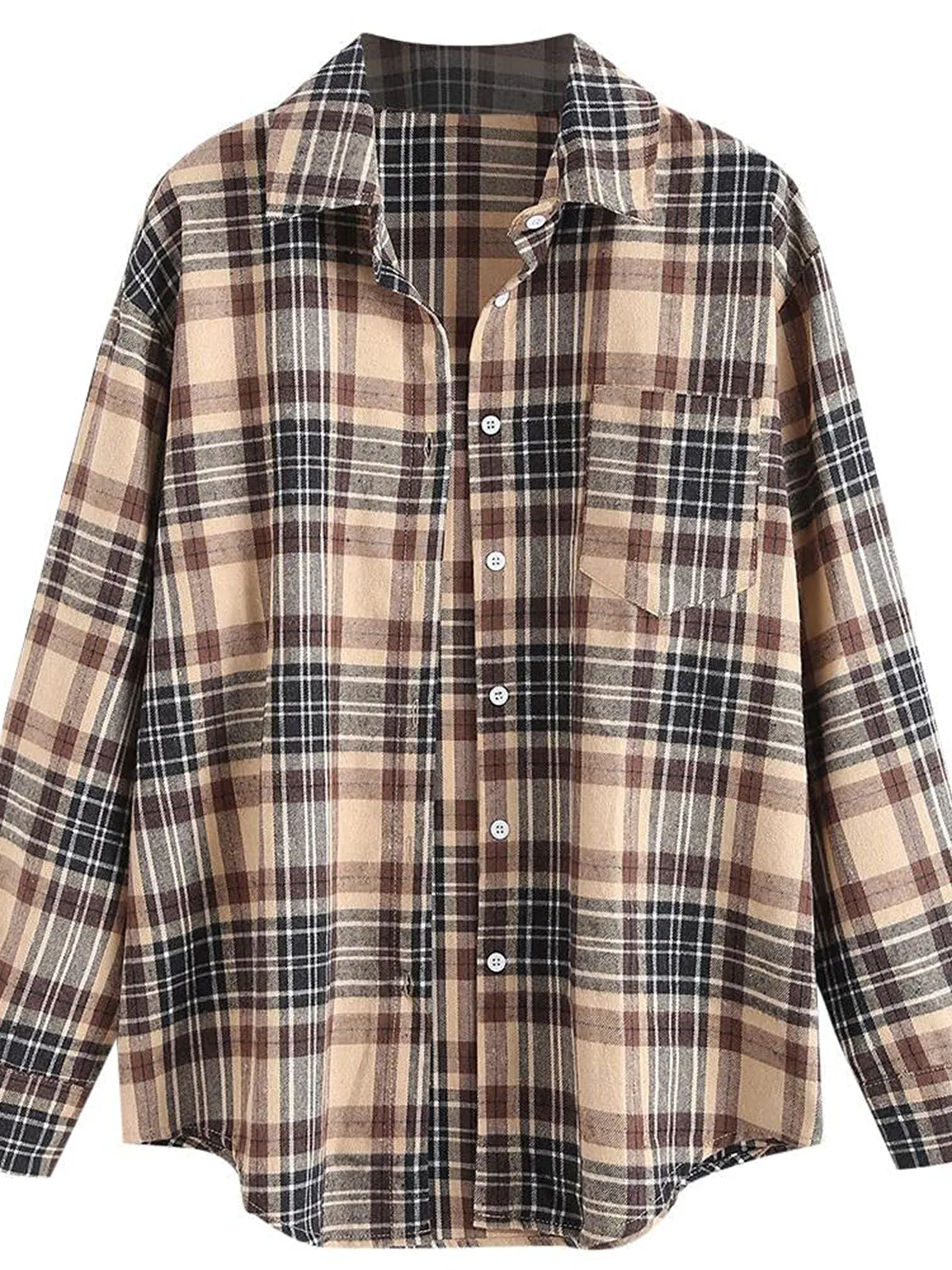 Plaid Long Sleeve Shirt with Pocket