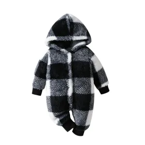 Plush Plaid Hooded Jumpsuit