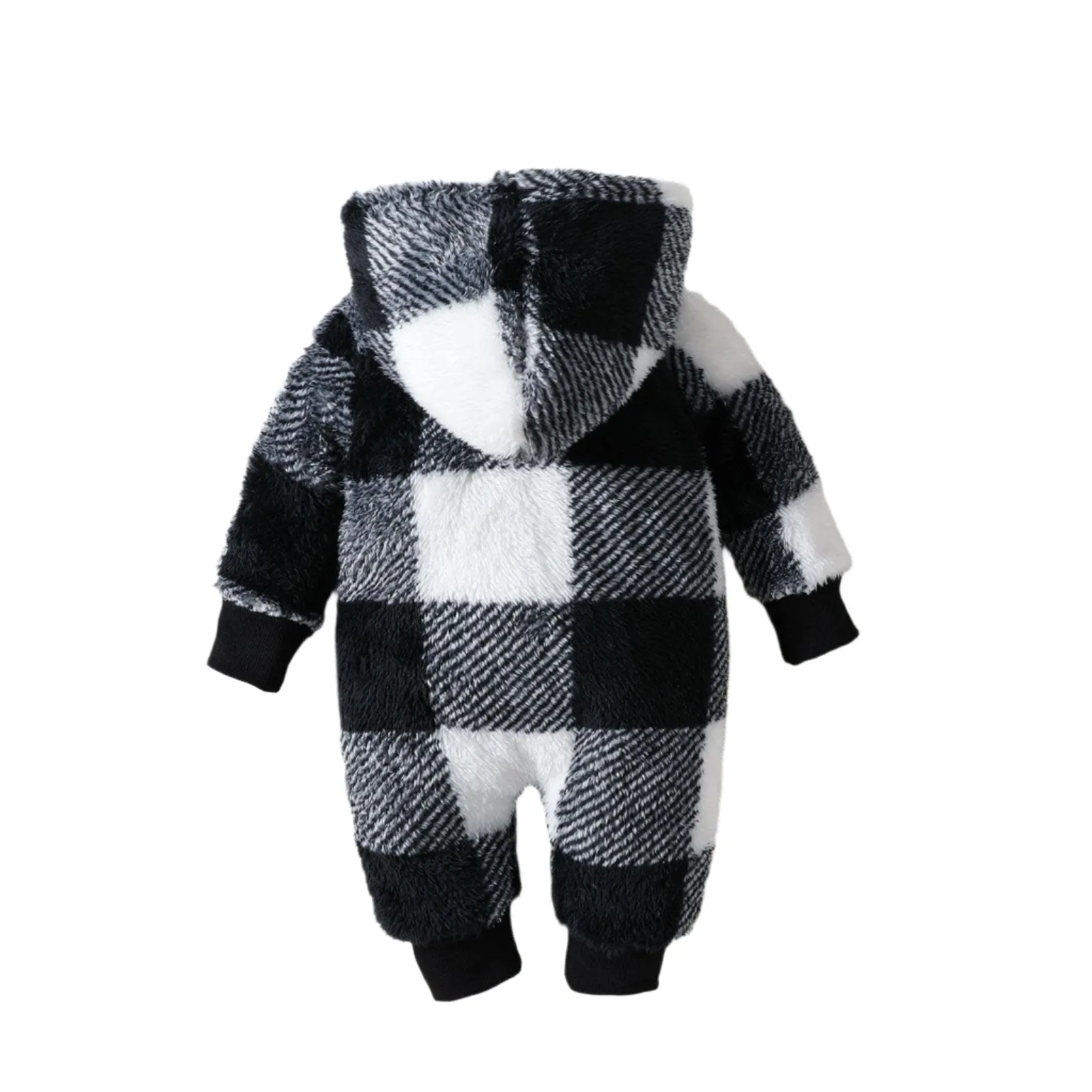 Plush Plaid Hooded Jumpsuit