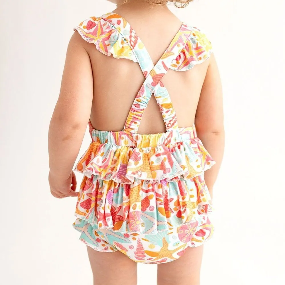 Posh Peanut Sandy Ruffled Strap Bubble Romper