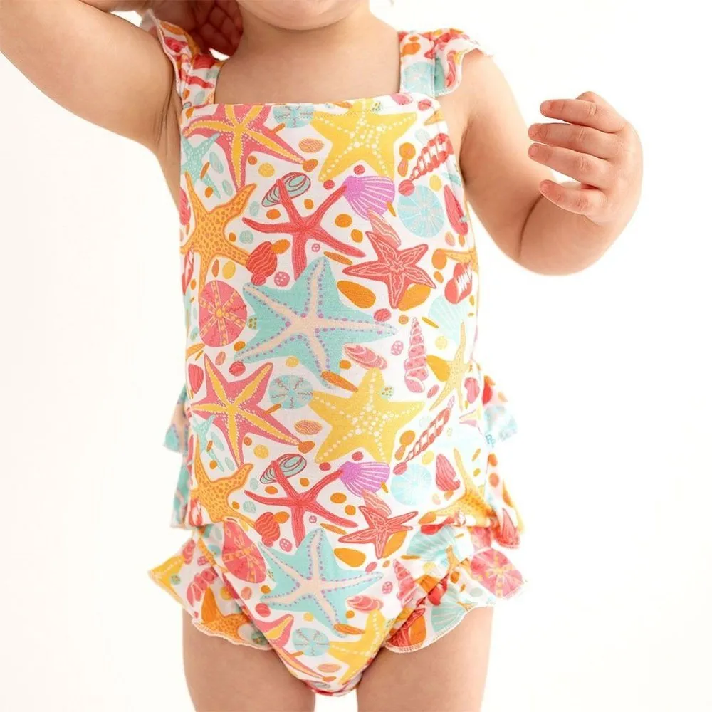 Posh Peanut Sandy Ruffled Strap Bubble Romper