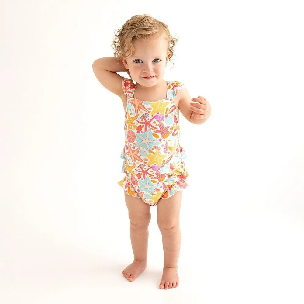 Posh Peanut Sandy Ruffled Strap Bubble Romper