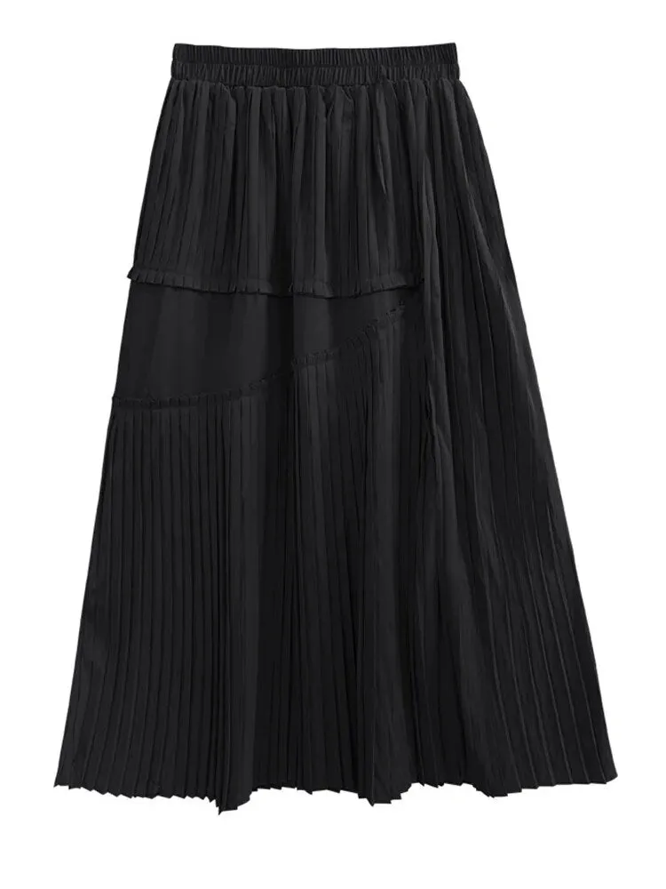 Pre Order:  Stretch Waist Mid-Calf Pleated Skirt