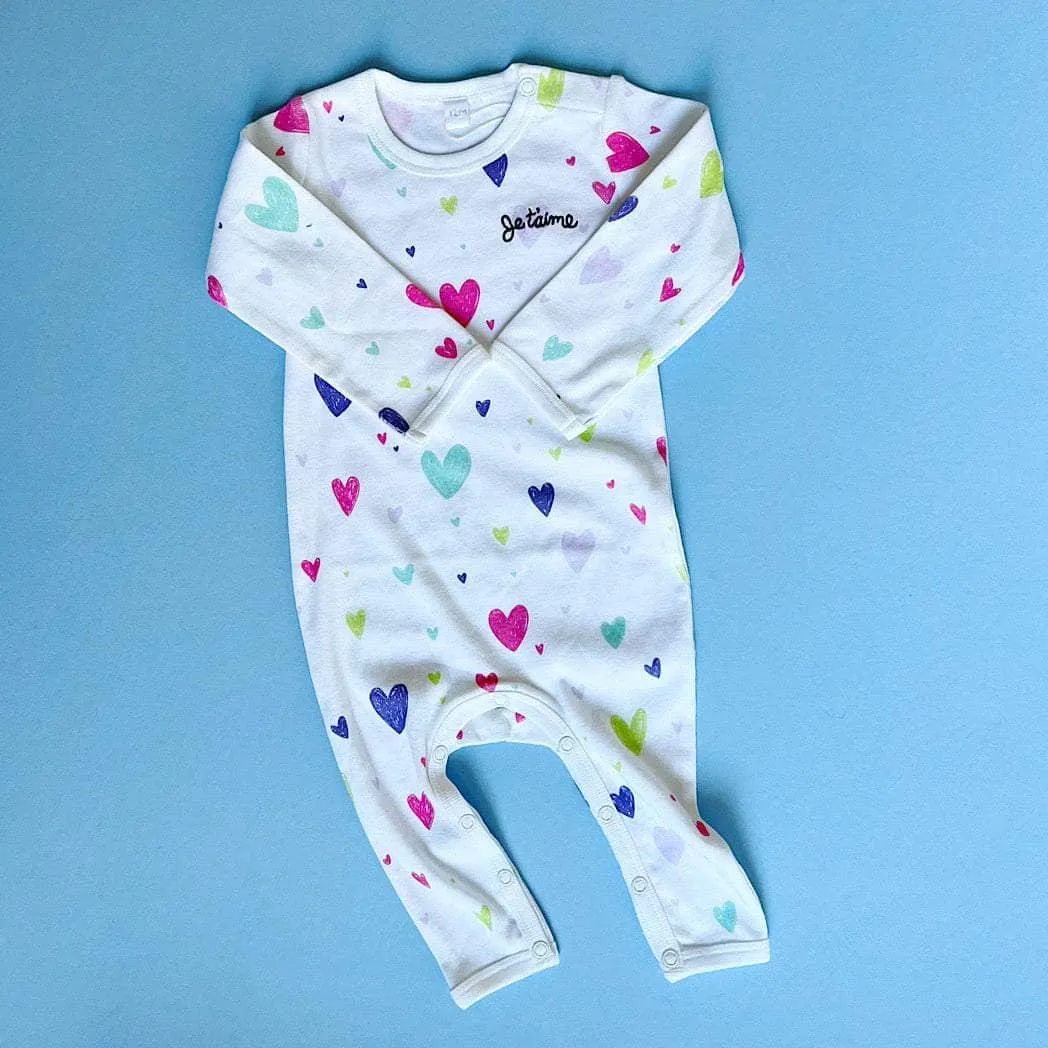 Printed Long Baby Romper with Hearts