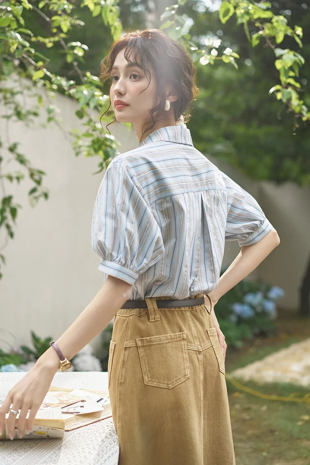 Puff Sleeve Stripe Shirt for Women