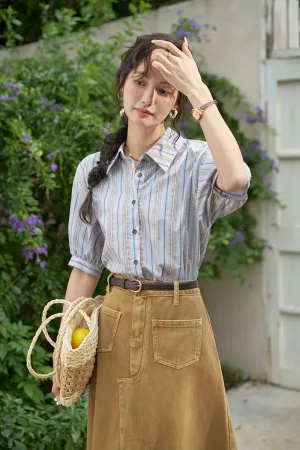 Puff Sleeve Stripe Shirt for Women