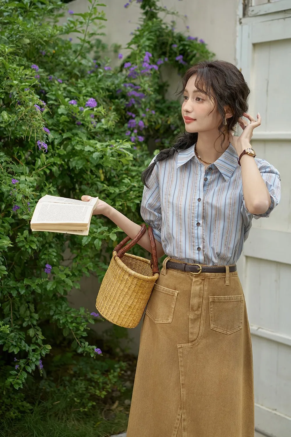 Puff Sleeve Stripe Shirt for Women