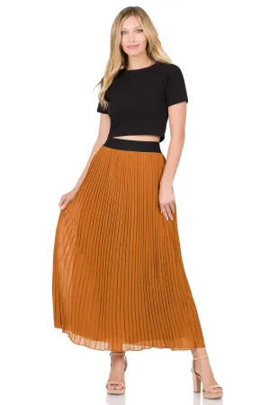 Pumpkin Chiffon Pleated Maxi Skirt