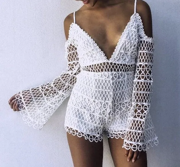 "Beach beauty" lace detail short romper