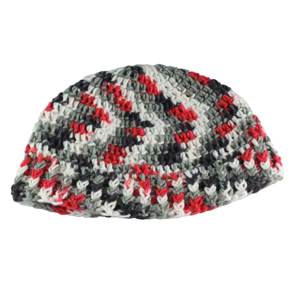 Red White Gray Black Crochet Snug Beanie Hat Med/Lg - JMCH59ML