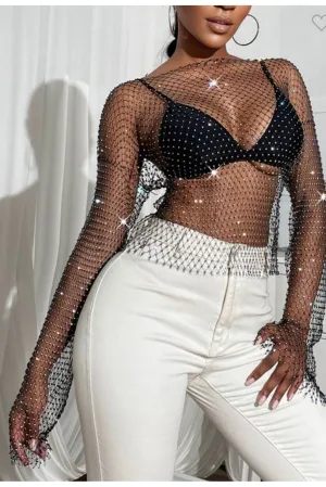 Rhinestone Mesh Top