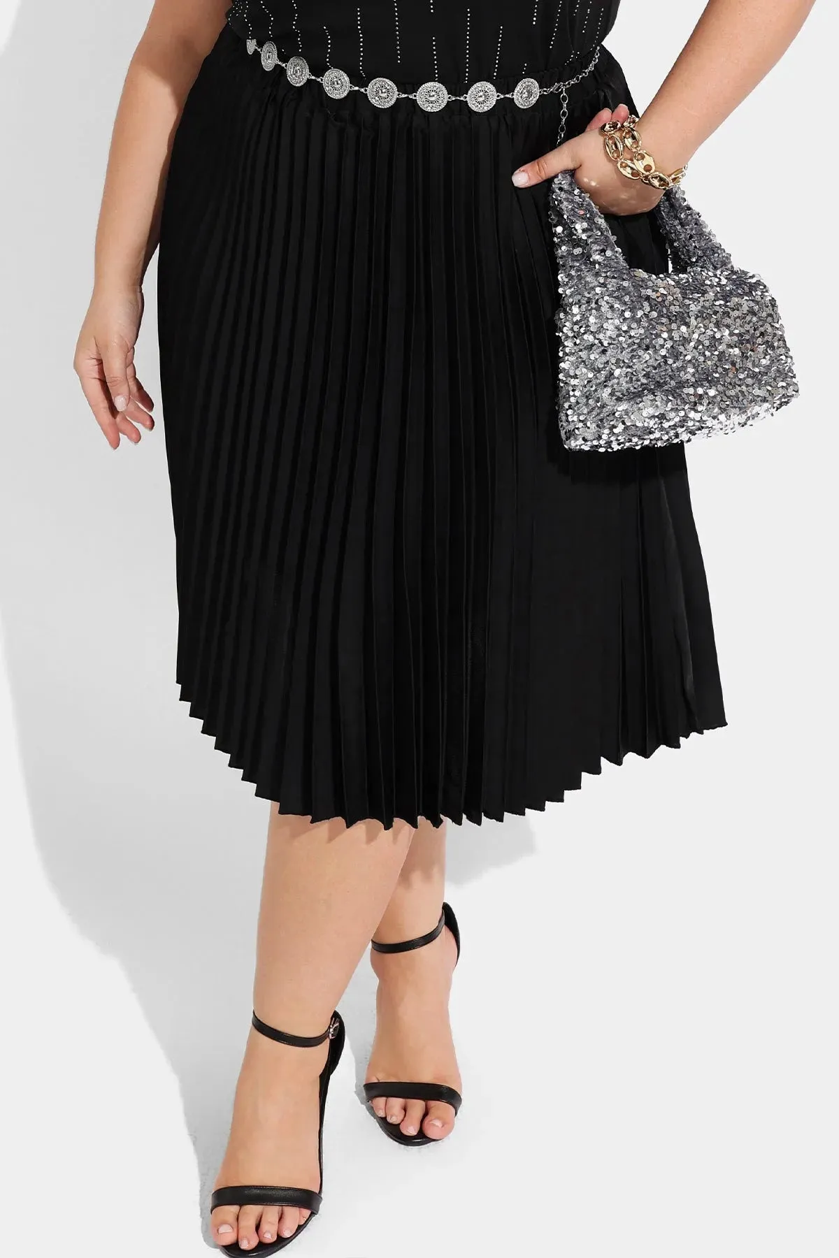 Ritera Elasticated Waist Pleated Flowy Midi Skirt